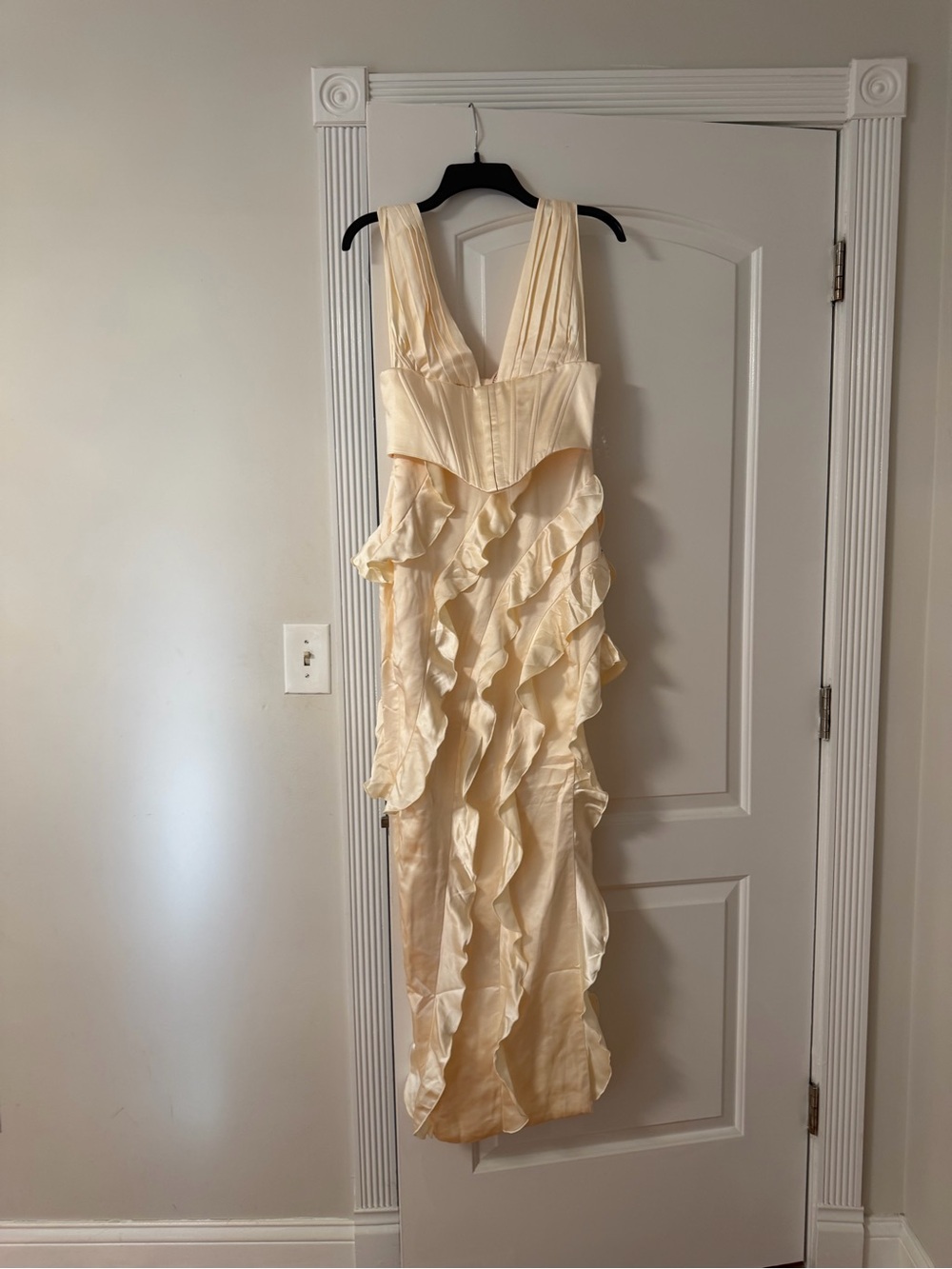 Oh Polly Cream Ruffle Maxi Dress